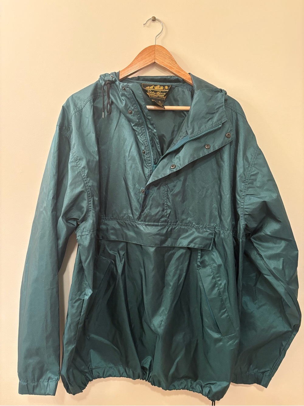 90s Vintage Green Eddie Bauer Hooded Windbreaker Anorak Jacket XL
